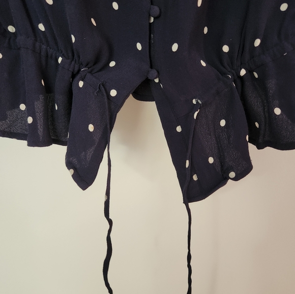 Rails Navy White Polka Dots, button down, V neck, drawstring waist - Picture 2 of 5